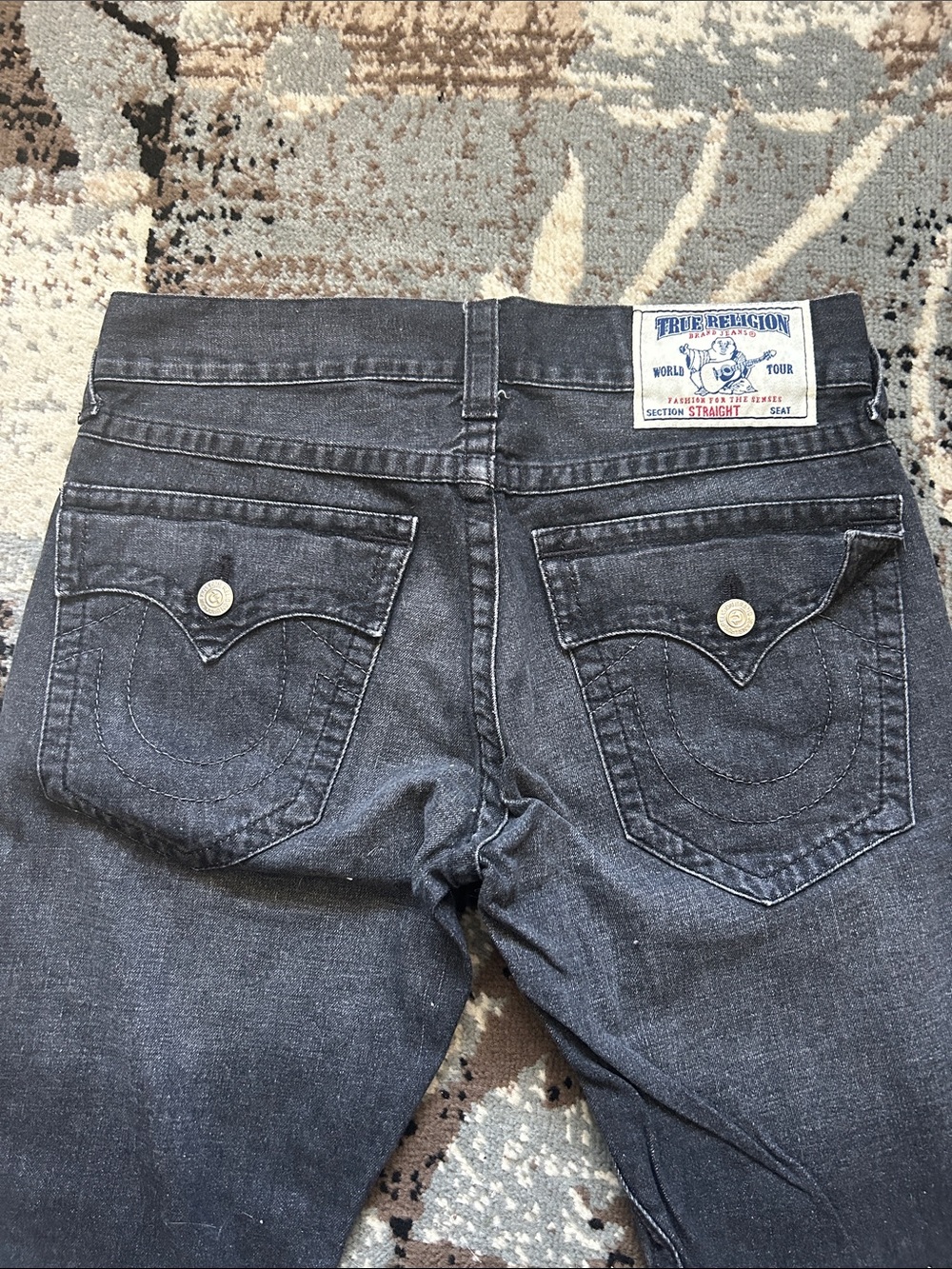 True Religion Men’s World Tour Big T Straight Jeans in Charcoal Black Denim